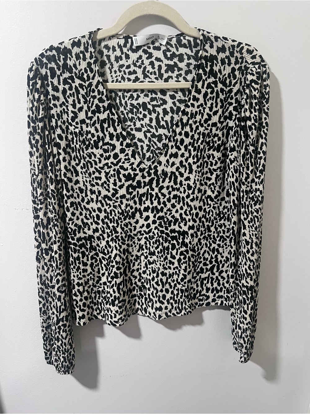 Mango Black and White V-Neck Top